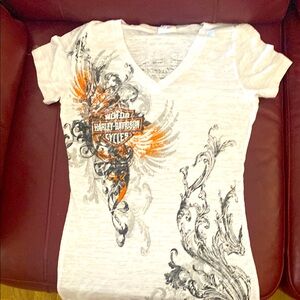 Harley-Davidson White Orange Graphic Short Sleeve Tee